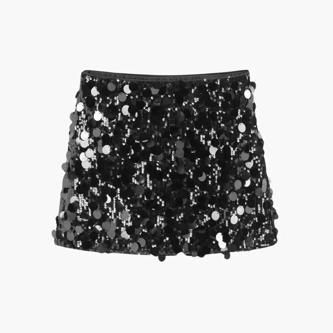 Glimmer — Textured Sequin Mini Skirt With Fitted Structured Party Design