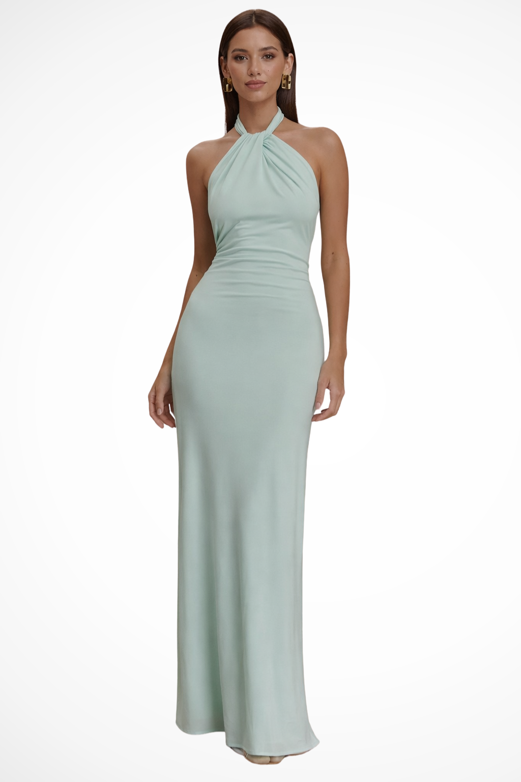 Twistedknot — Twisted Knot Open Back Maxi Dress With Sleek Bodycon Wedding Silhouette Light Green