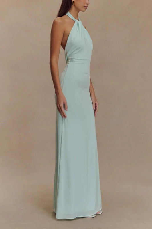 Twistedknot — Twisted Knot Open Back Maxi Dress With Sleek Bodycon Wedding Silhouette