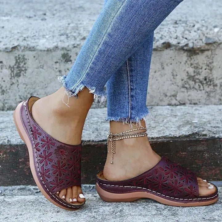 Heritage — Vintage Cushioned Sandals With Orthopedic Comfort Walking Design Wine Red