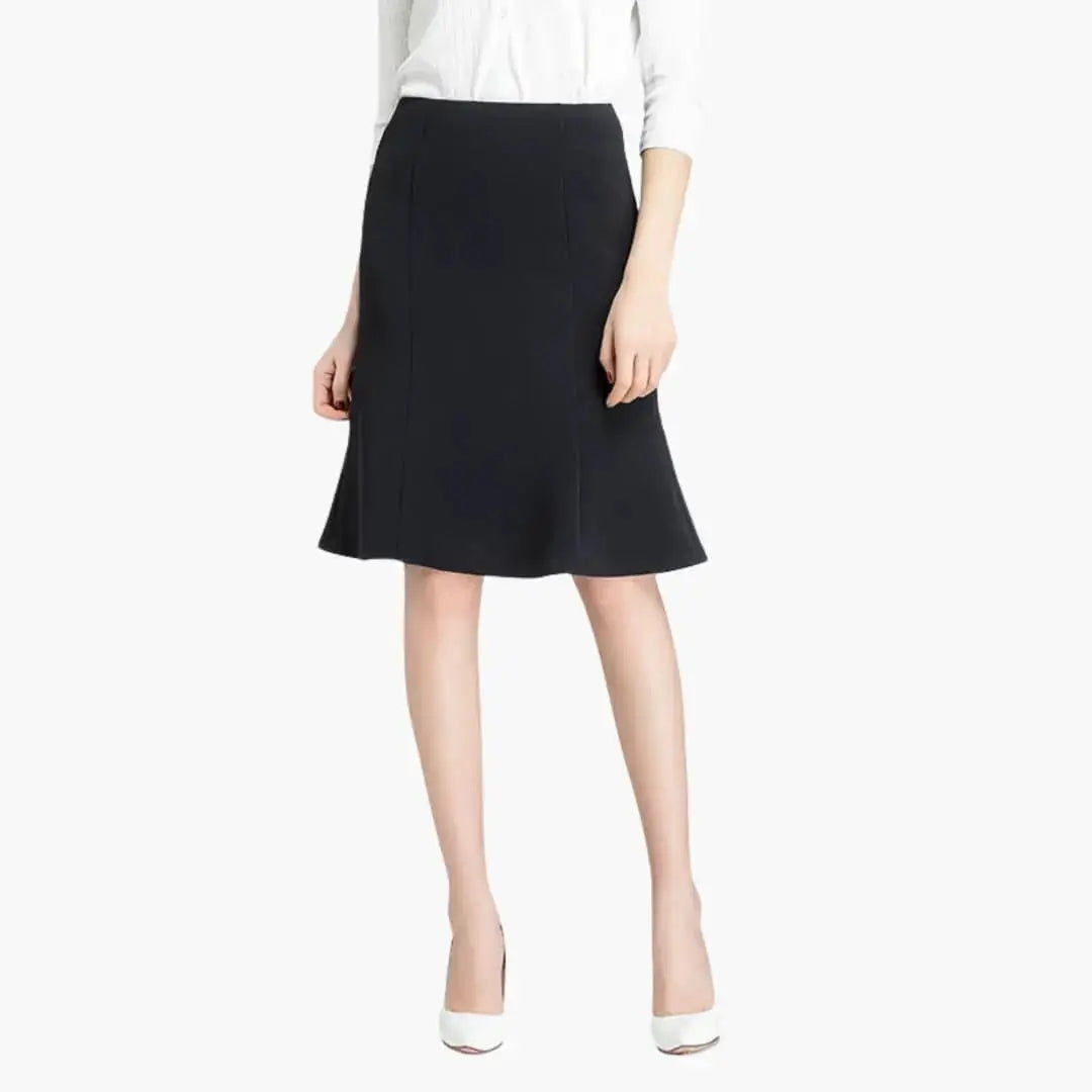 Penelope — Woven A-Line Midi Skirt With Flared Elastic Waist Pull-On Office Design Black