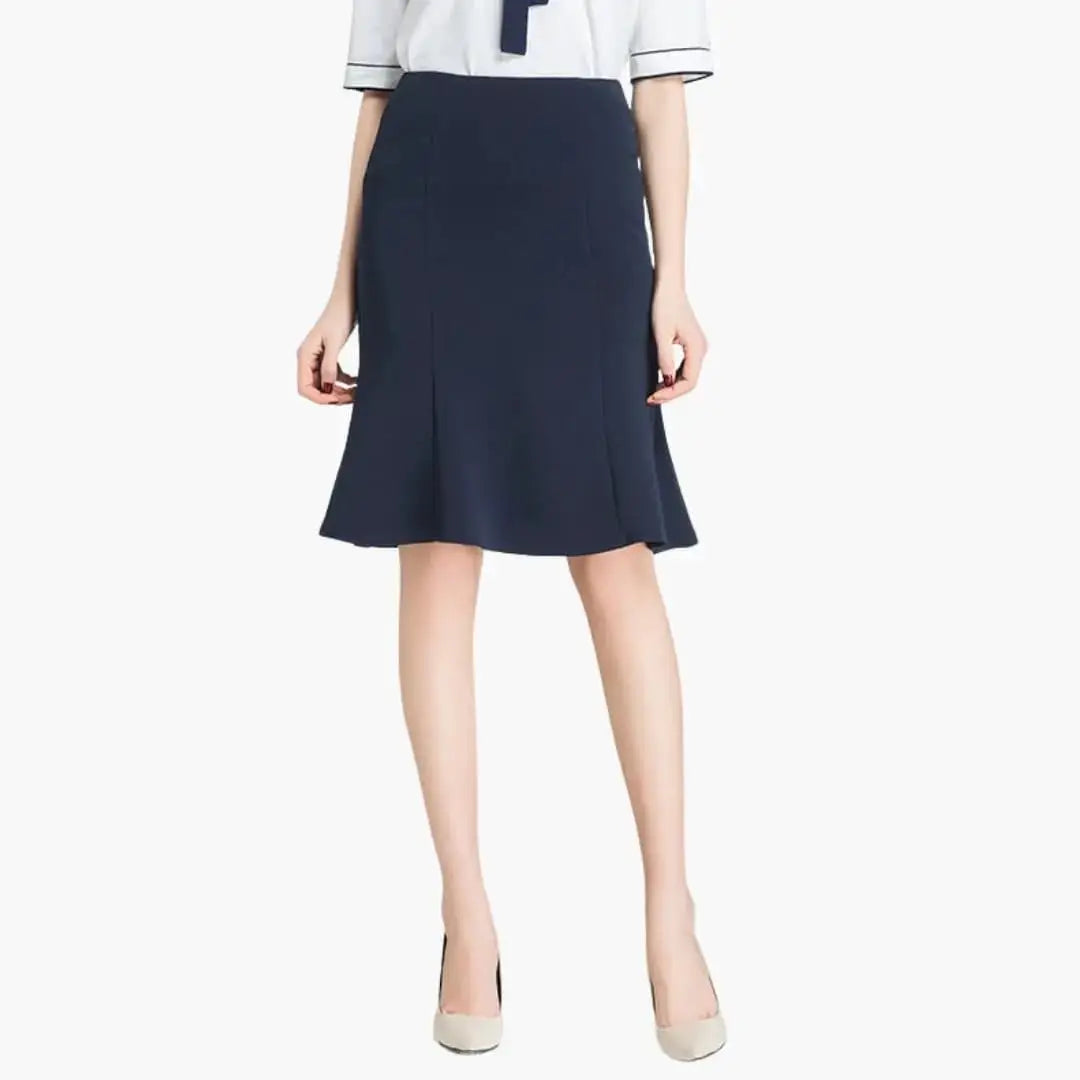 Penelope — Woven A-Line Midi Skirt With Flared Elastic Waist Pull-On Office Design Navy Blue