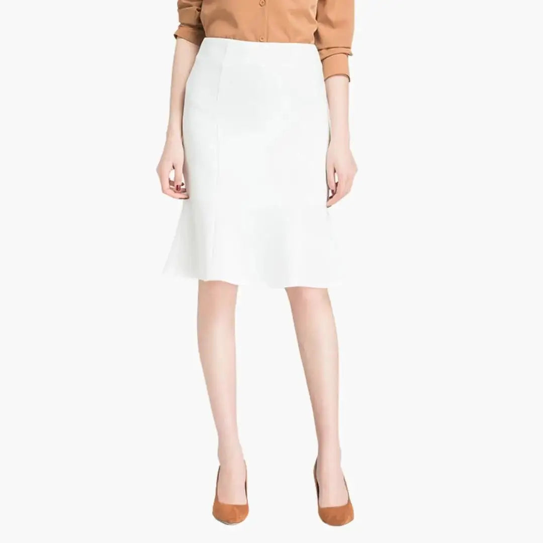 Penelope — Woven A-Line Midi Skirt With Flared Elastic Waist Pull-On Office Design White