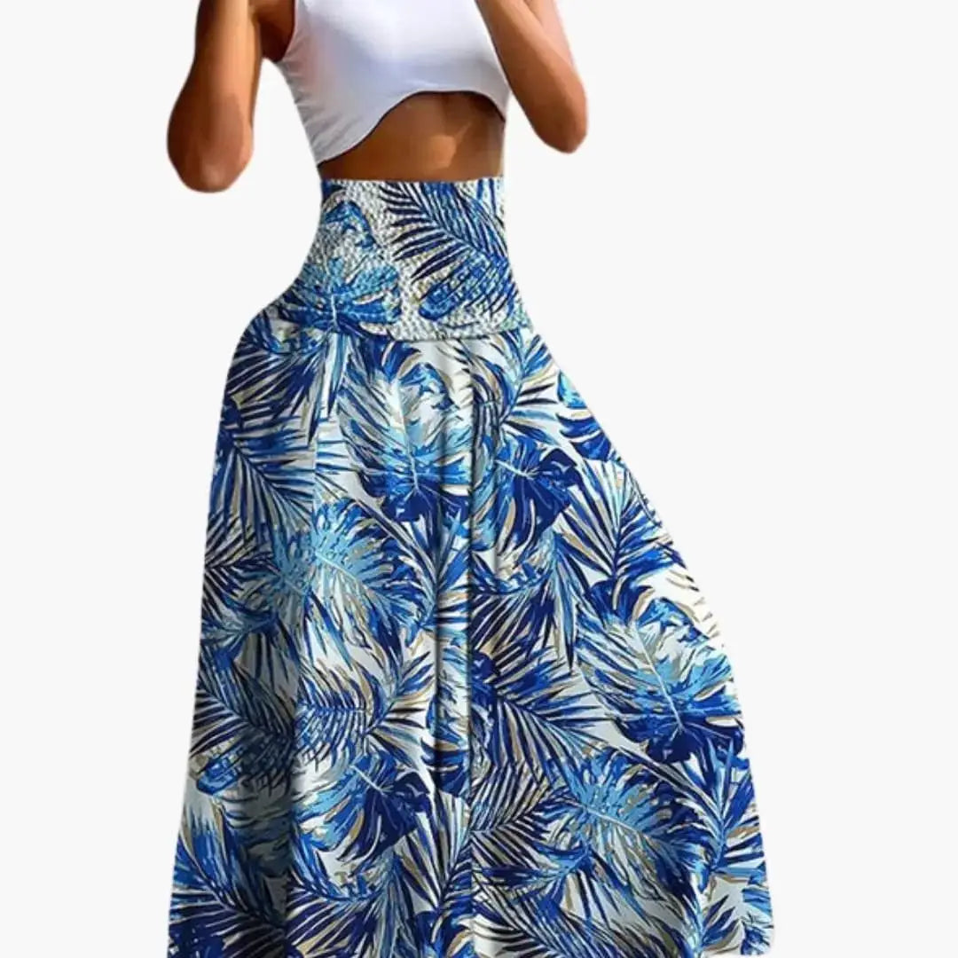 Wilhelmina — Woven A-Line Skirt With Comfortable Long Pull-On Pocket Design Blue