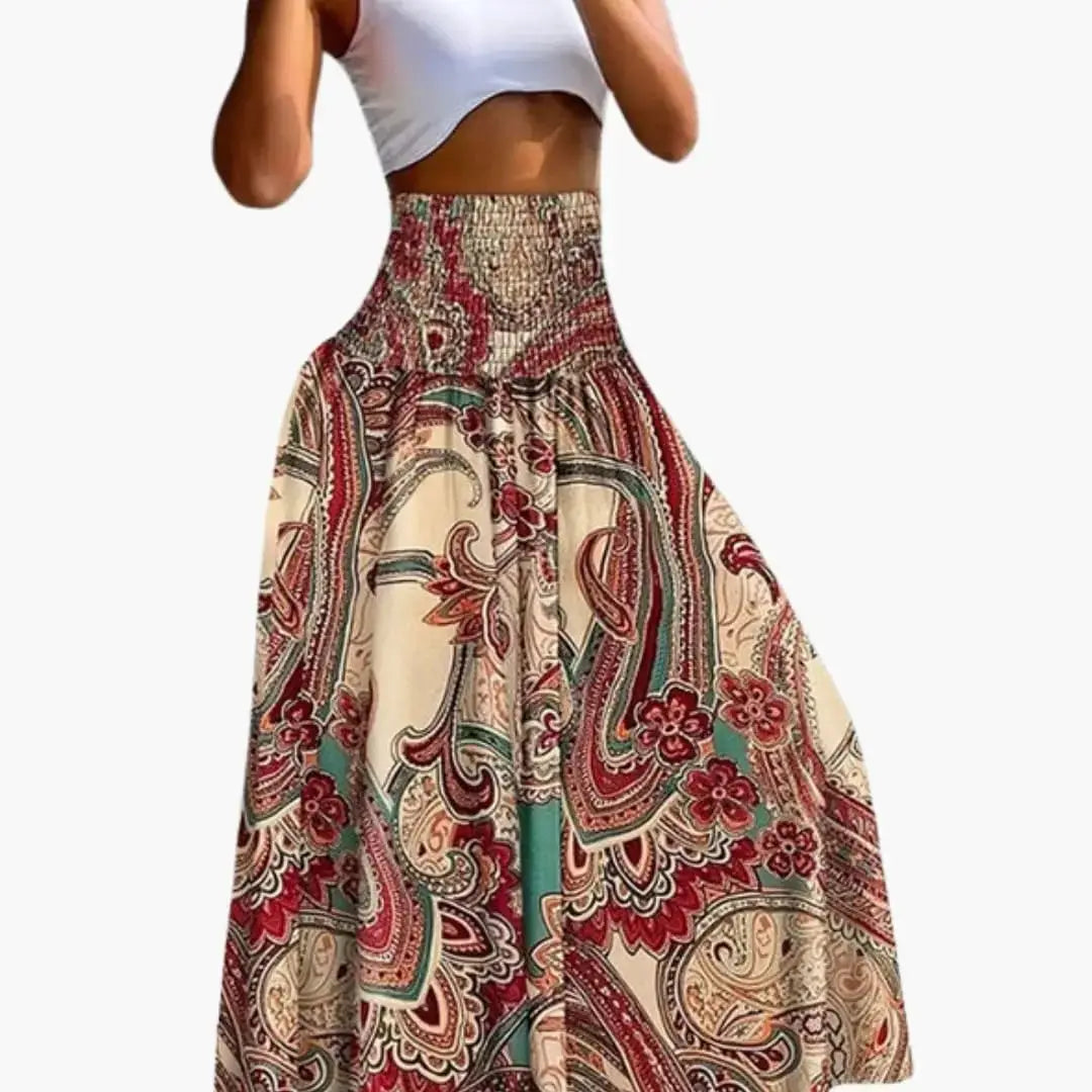 Wilhelmina — Woven A-Line Skirt With Comfortable Long Pull-On Pocket Design Red