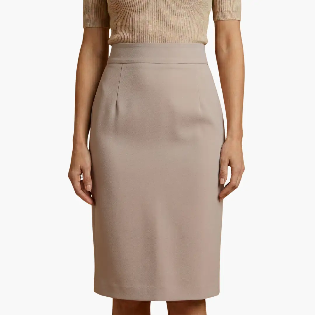Marisol — Woven Midi Skirt With Flared Hemline Pockets Comfortable Casual Style Beige