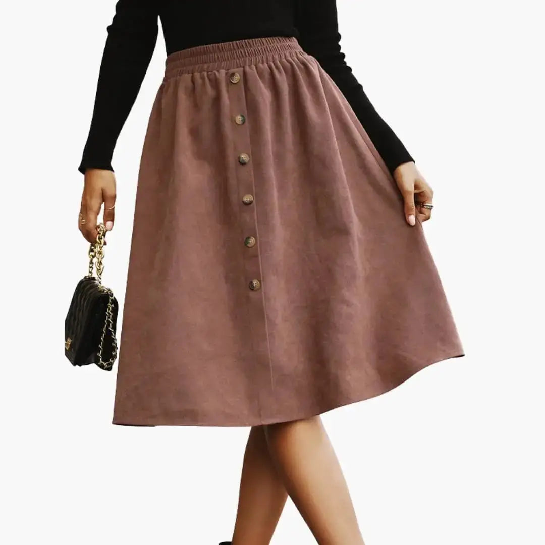 Cordelia — Woven Midi Skirt With Stylish Straight Cut And Button Details Brown