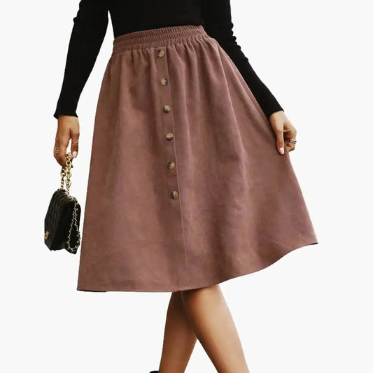 Cordelia — Woven Midi Skirt With Stylish Straight Cut And Button Details Brown
