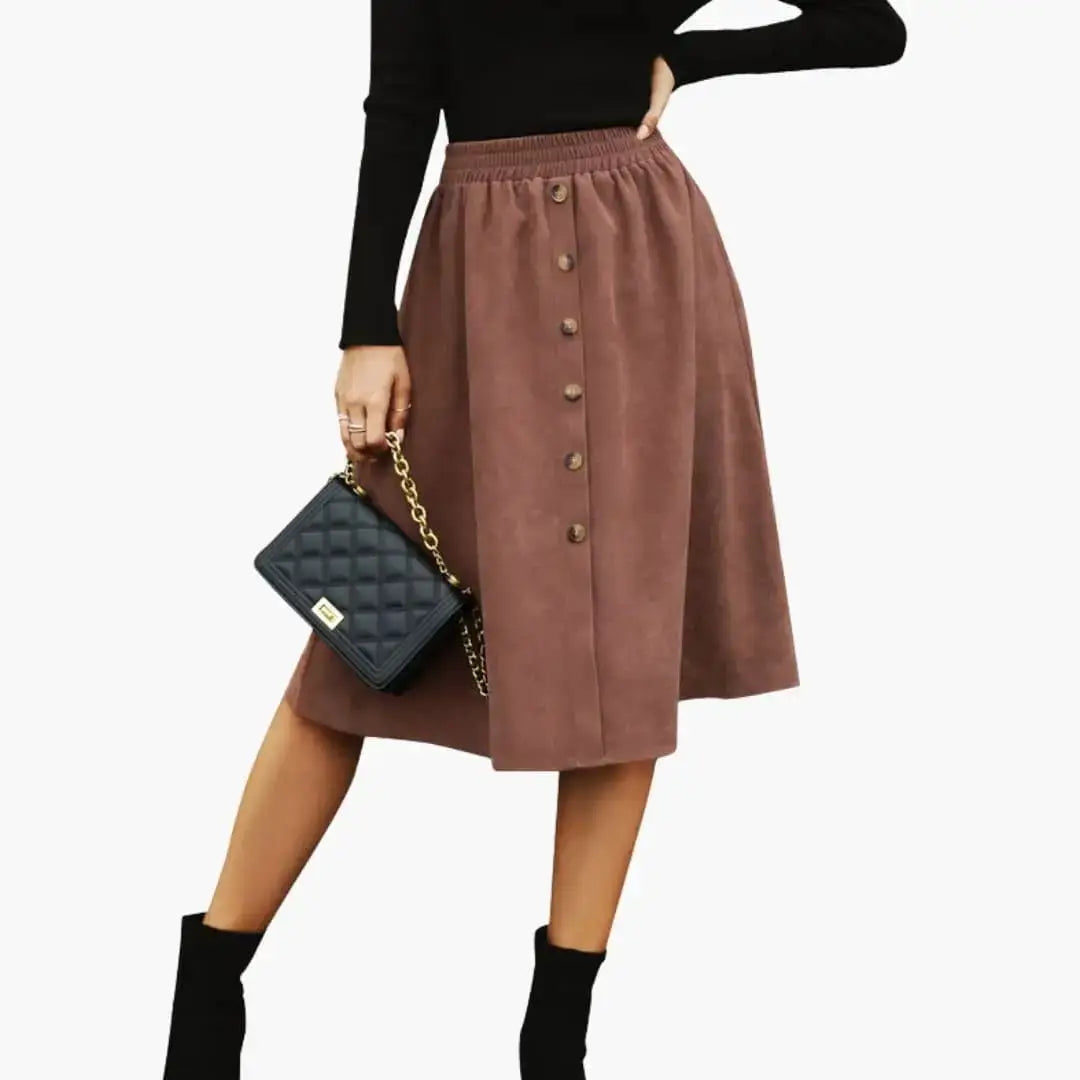 Cordelia — Woven Midi Skirt With Stylish Straight Cut And Button Details