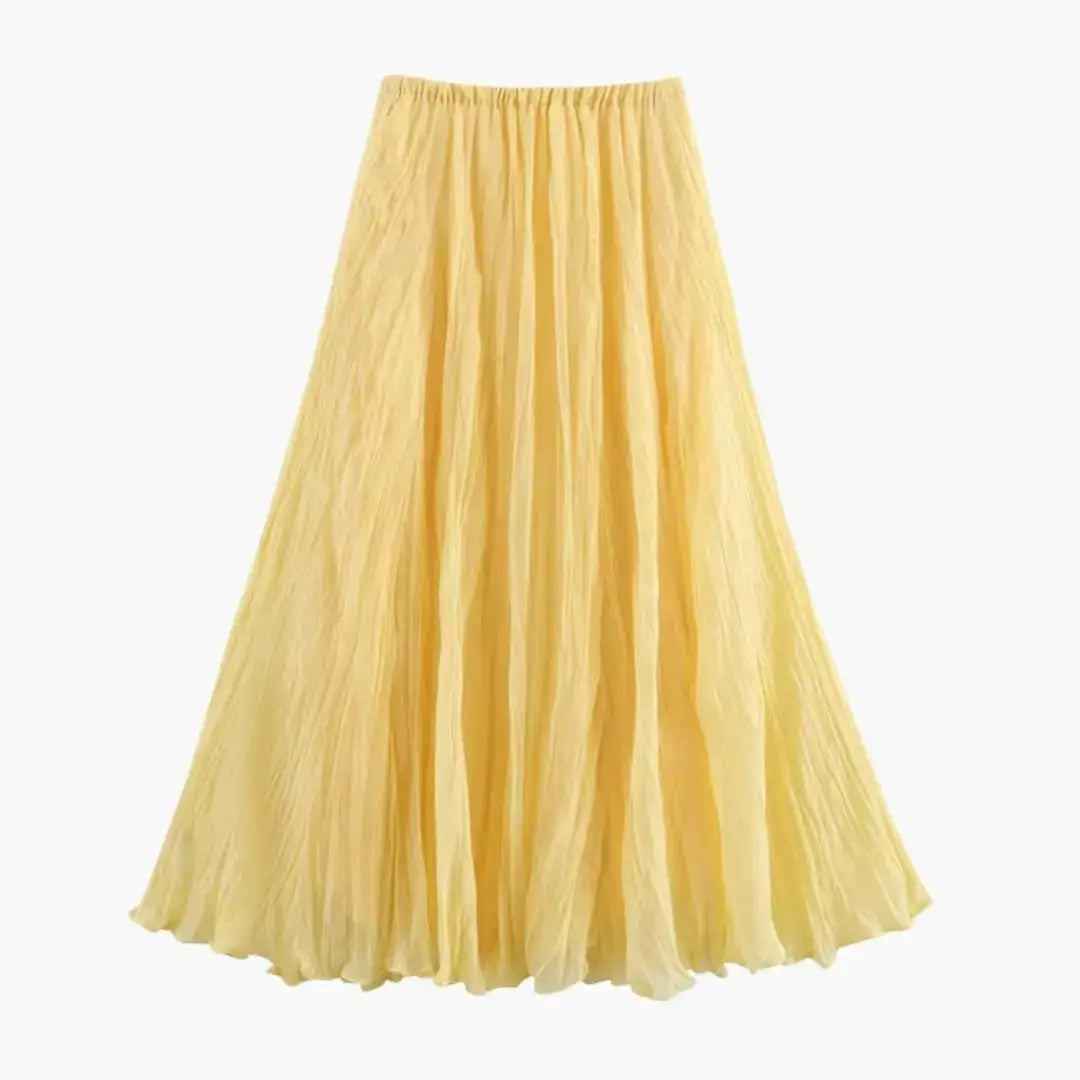 Marigold — Woven Pleated Maxi Skirt With Elegant Structured Long Hemline Yellow