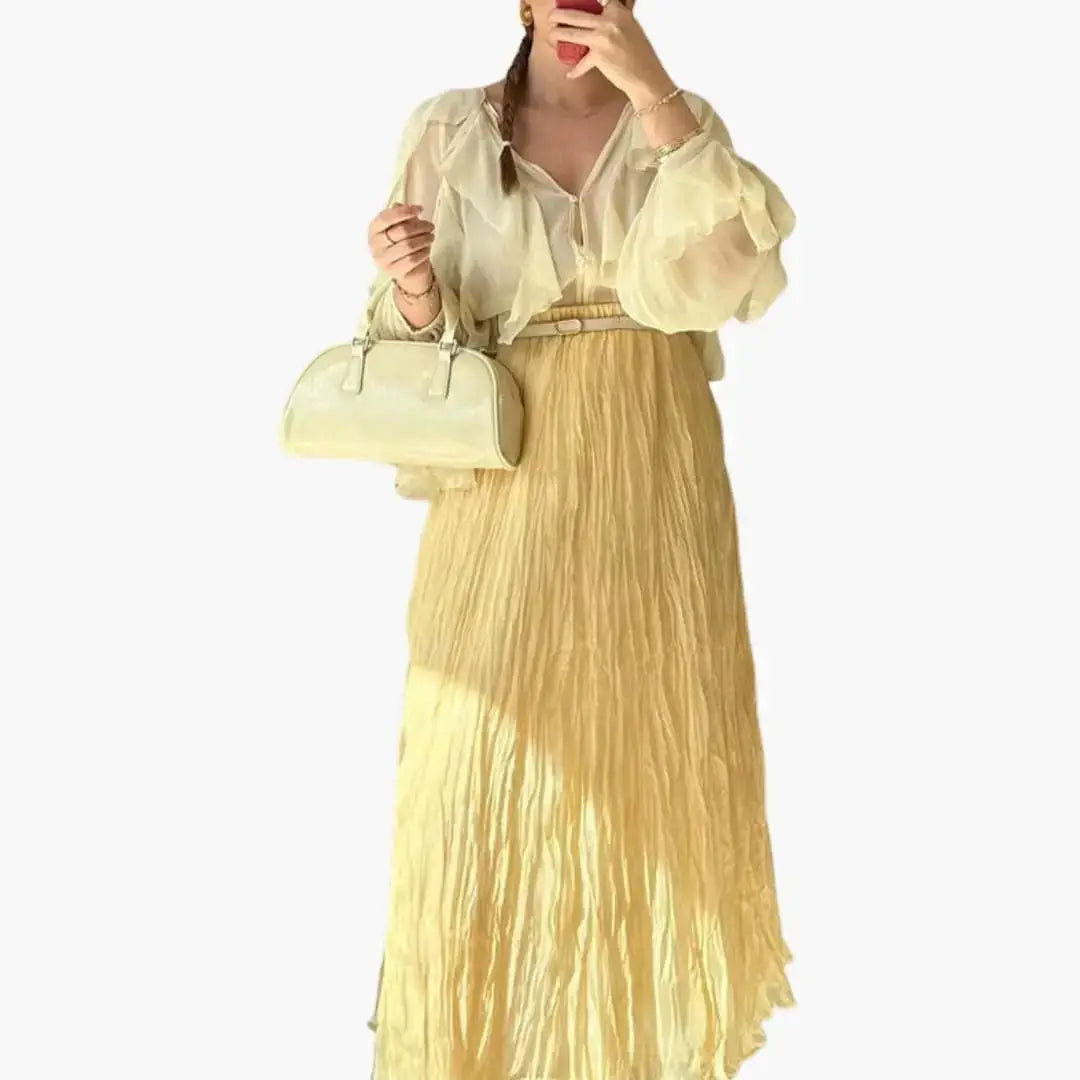 Marigold — Woven Pleated Maxi Skirt With Elegant Structured Long Hemline