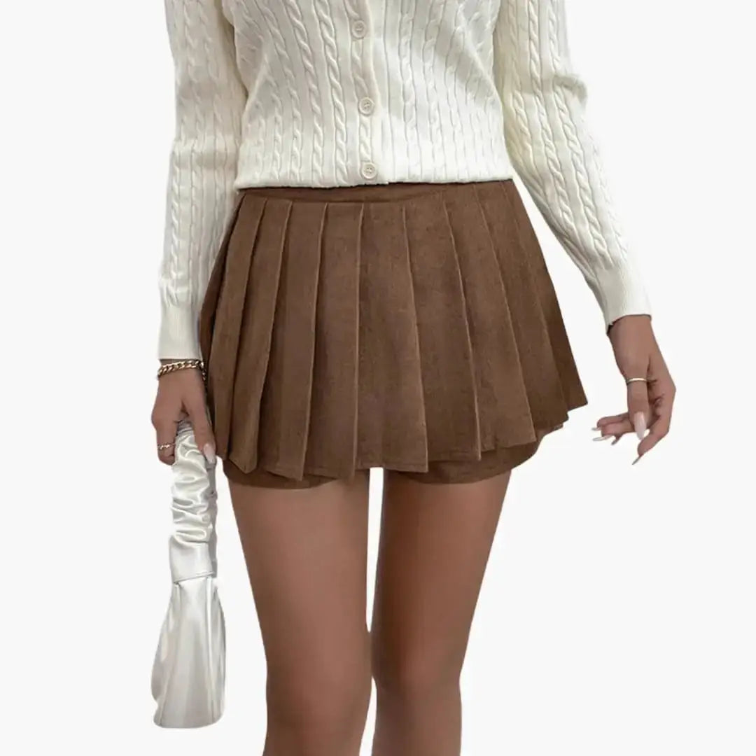 Hazelwood — Woven Pleated Midi Skirt With Structured Flowing Elastic Waistband Design Brown