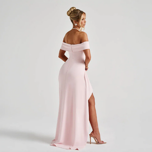 Josephine — Elegant Off-Shoulder Maxi Dress With High Side Slit For Wedding Guests
