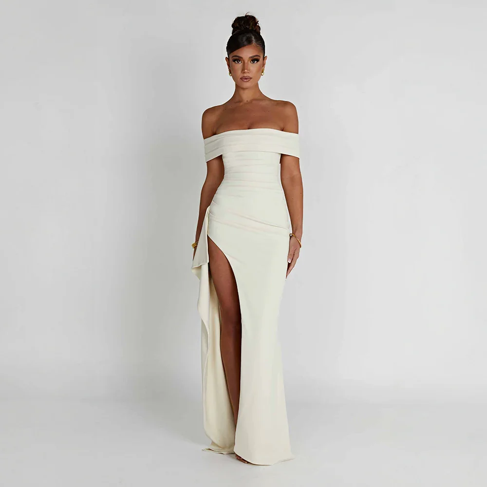 Josephine — Elegant Off-Shoulder Maxi Dress With High Side Slit White