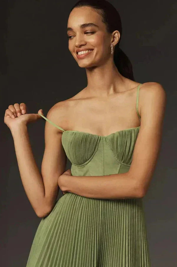 Lucienne — Lightweight Pleated Midi Dress With Delicate Strap Detail