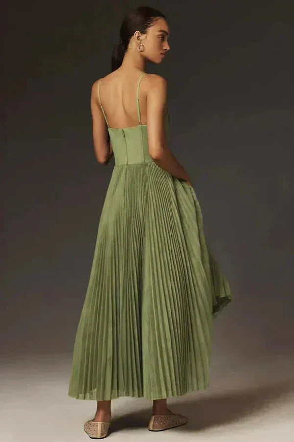 Lucienne — Lightweight Pleated Midi Dress With Delicate Strap Detail