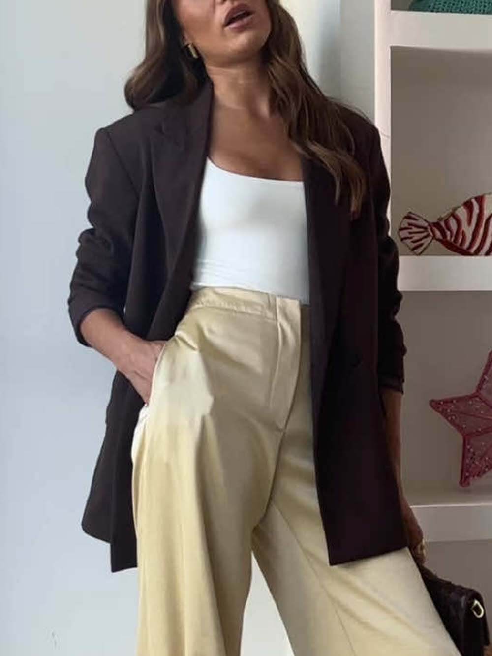 Classic Lapel Casual Blazer Brown