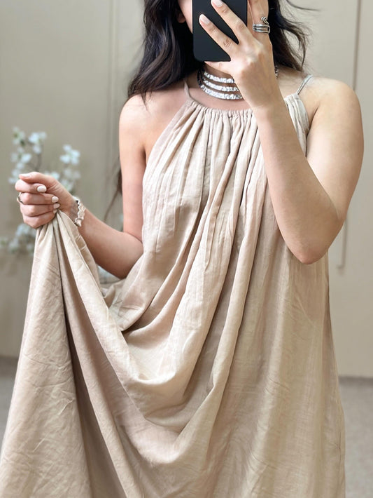 Beige Adjustable Strap Floor-Length Dress