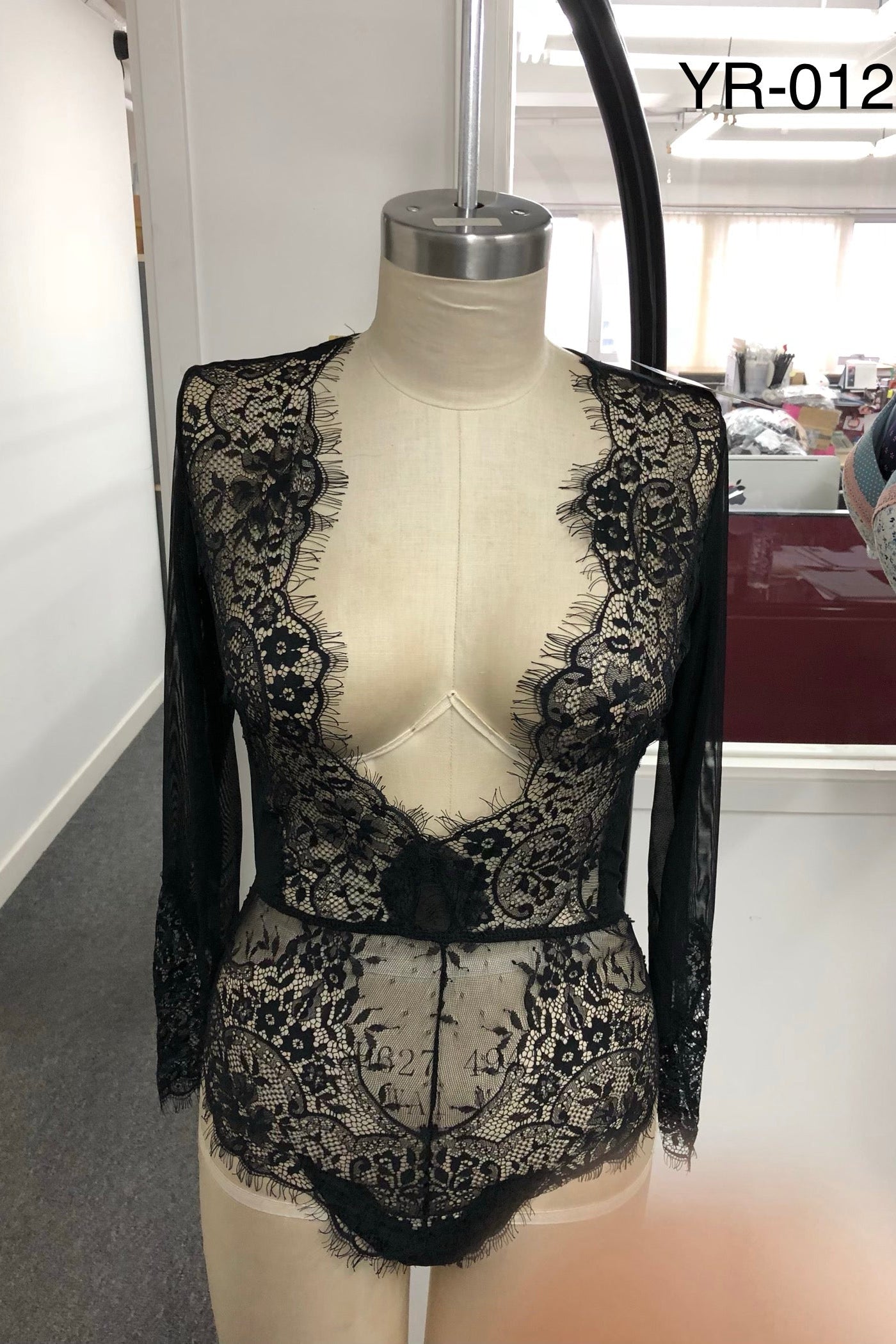 Ladies Lace Deep V Neck Eyelash Lace Size Bodysuit