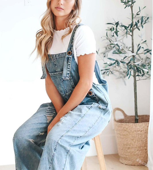 Limited time sale🔥Women's Cute Casual Button Jumpsuit Ripped Denim Overalls(BUY 2 FREE SHIPPING)