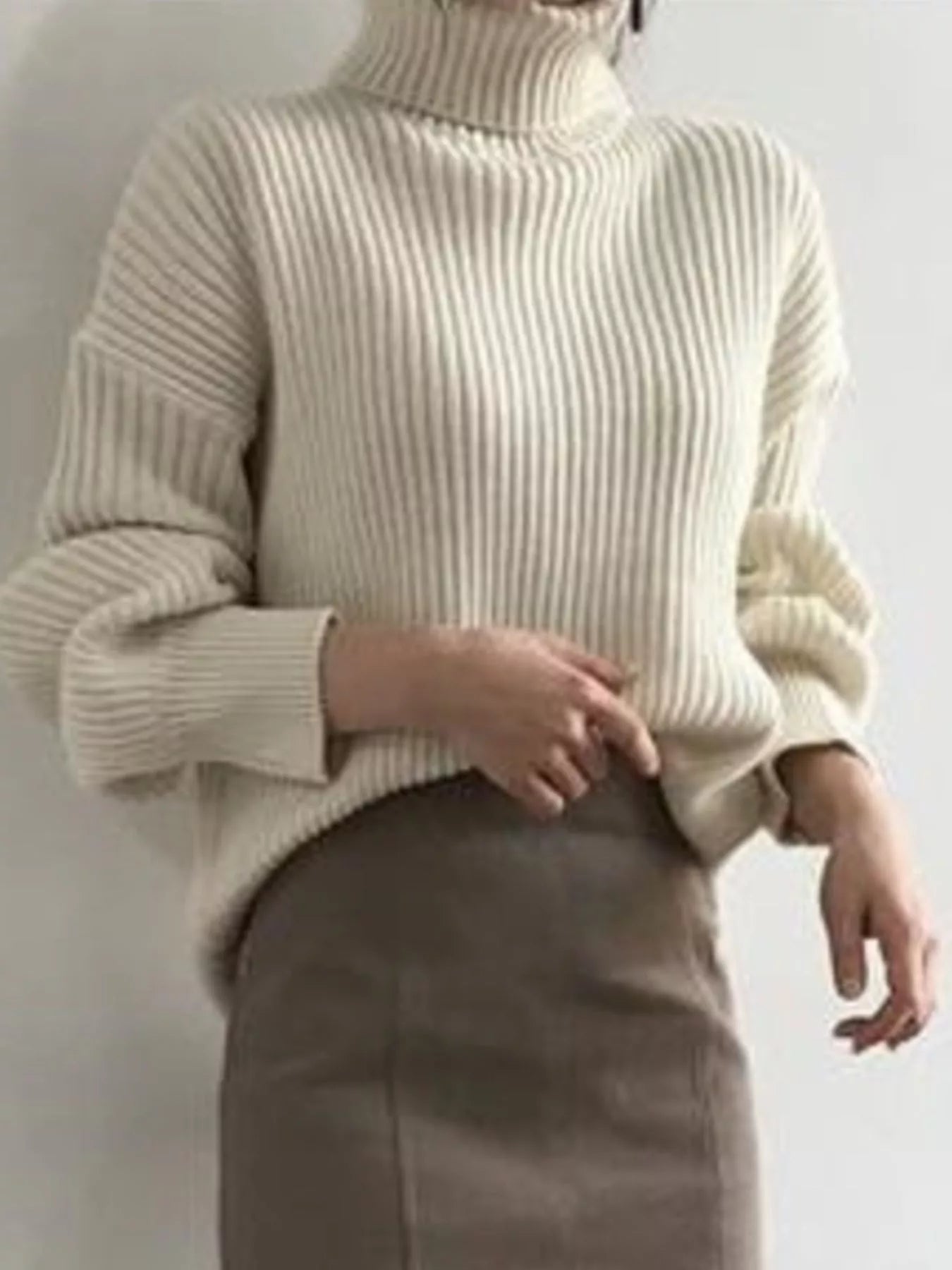 Full Size Oversized Turtleneck Ribbed Knit Sweater Plus Size