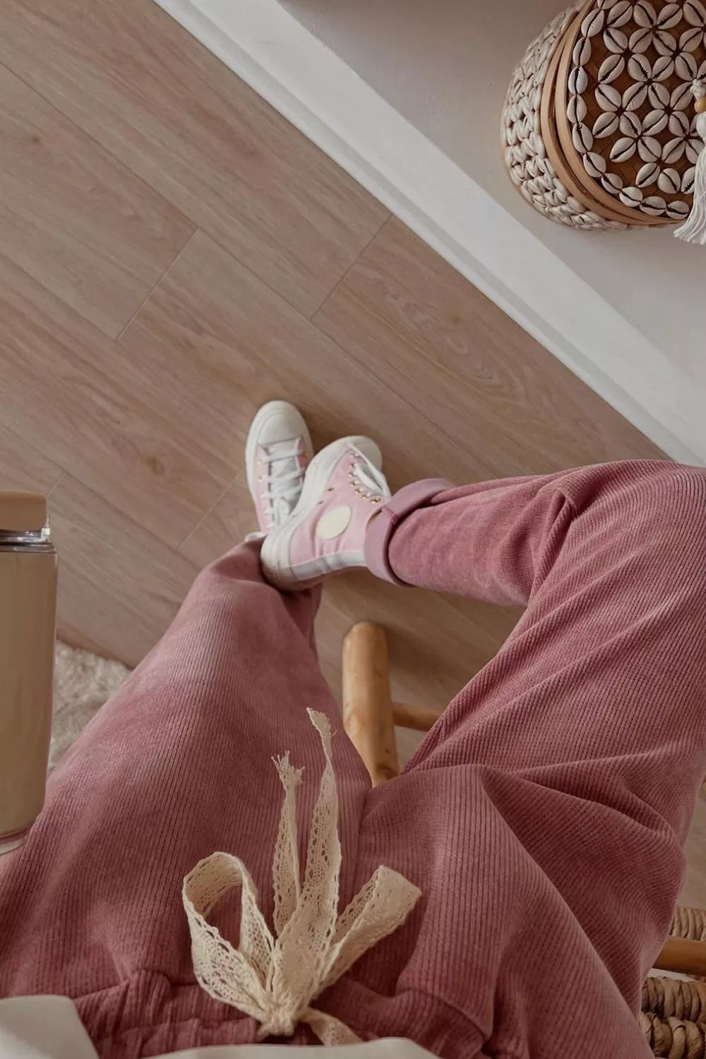 Dusty Pink Lace Detail Dropped Shoulder Hoodie & Pants Set