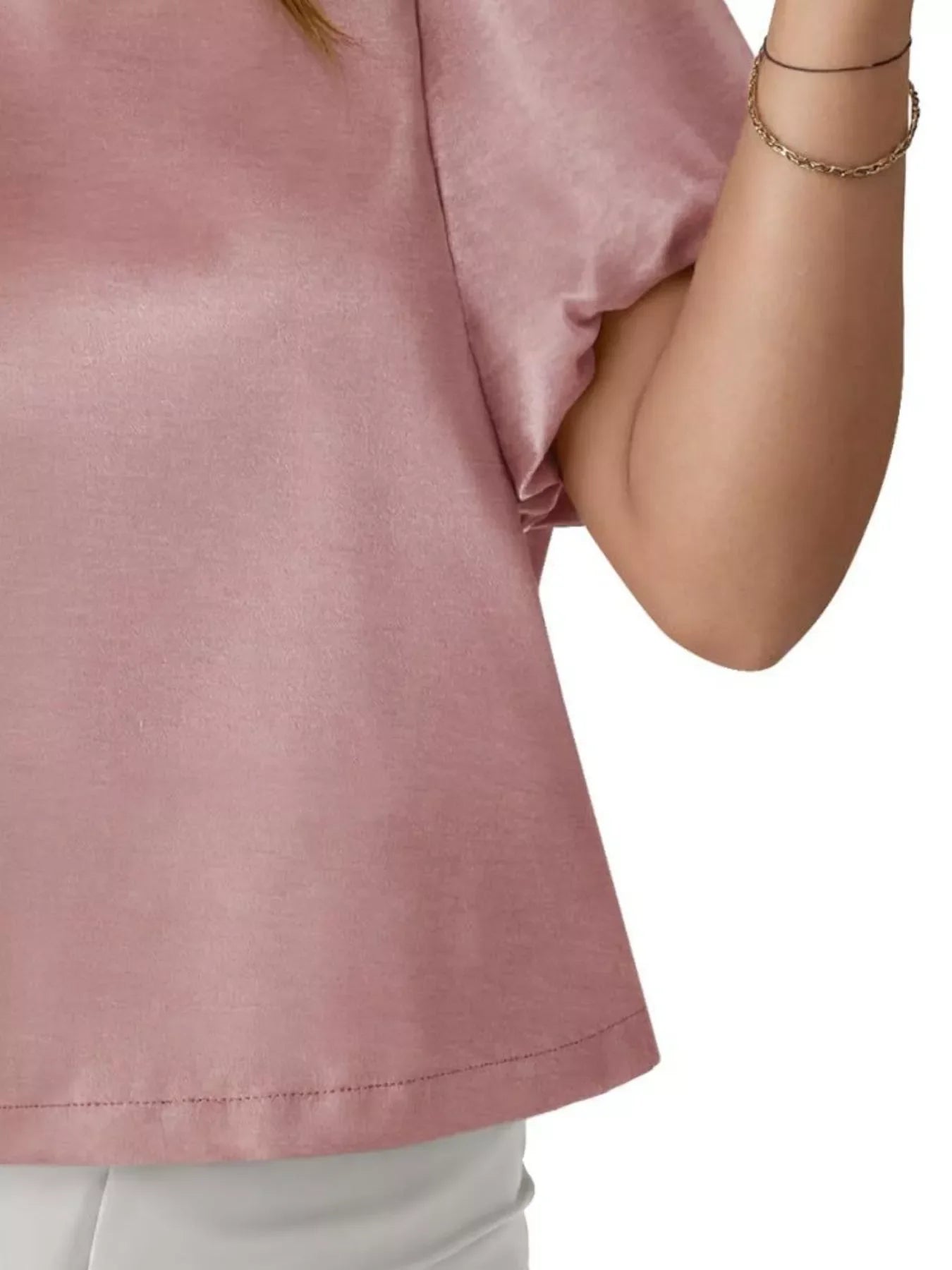 Round Neck Puff Sleeve Satin Top