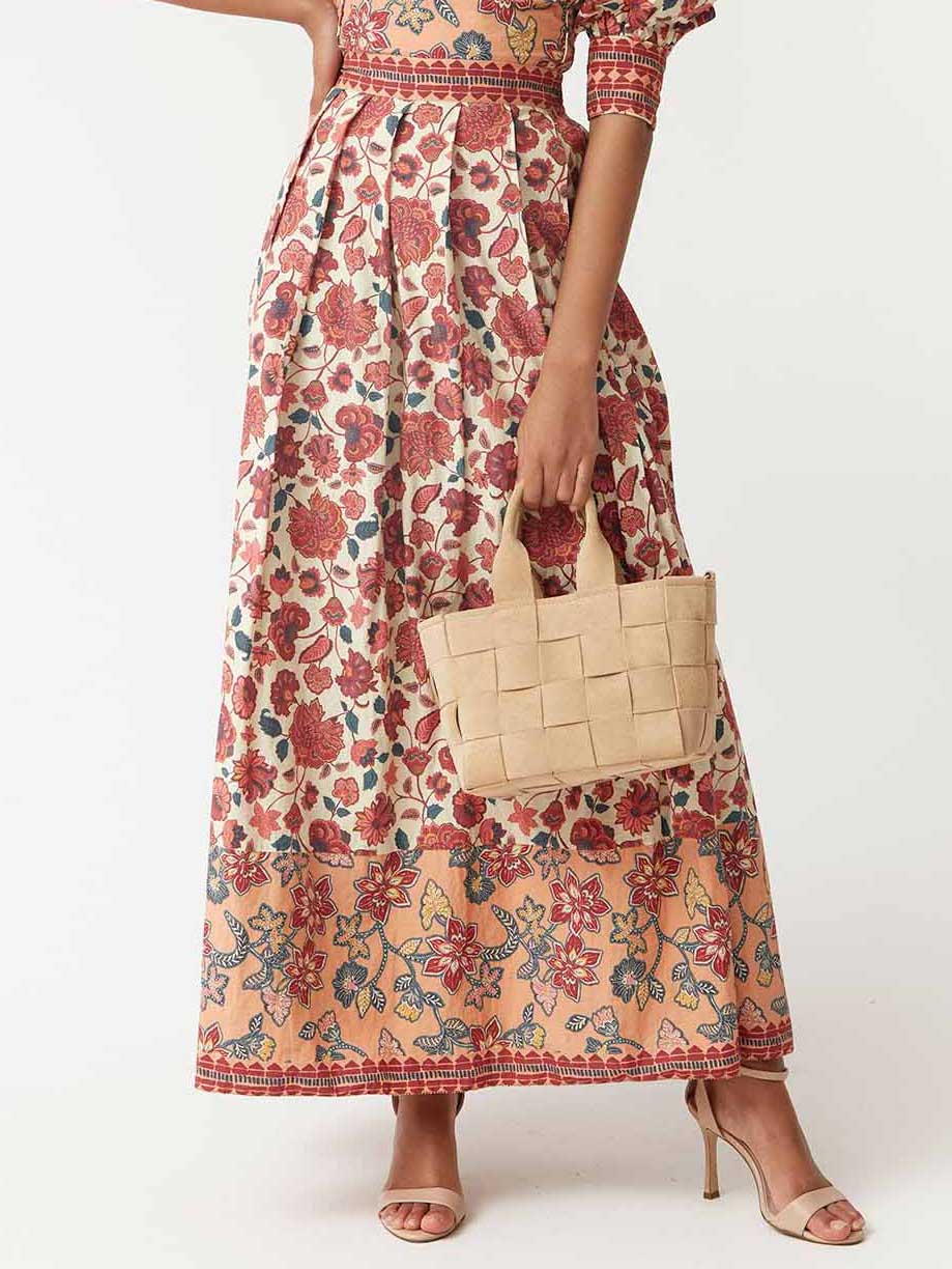 Retro Ethnic Floral Print Long Skirt Multicolor