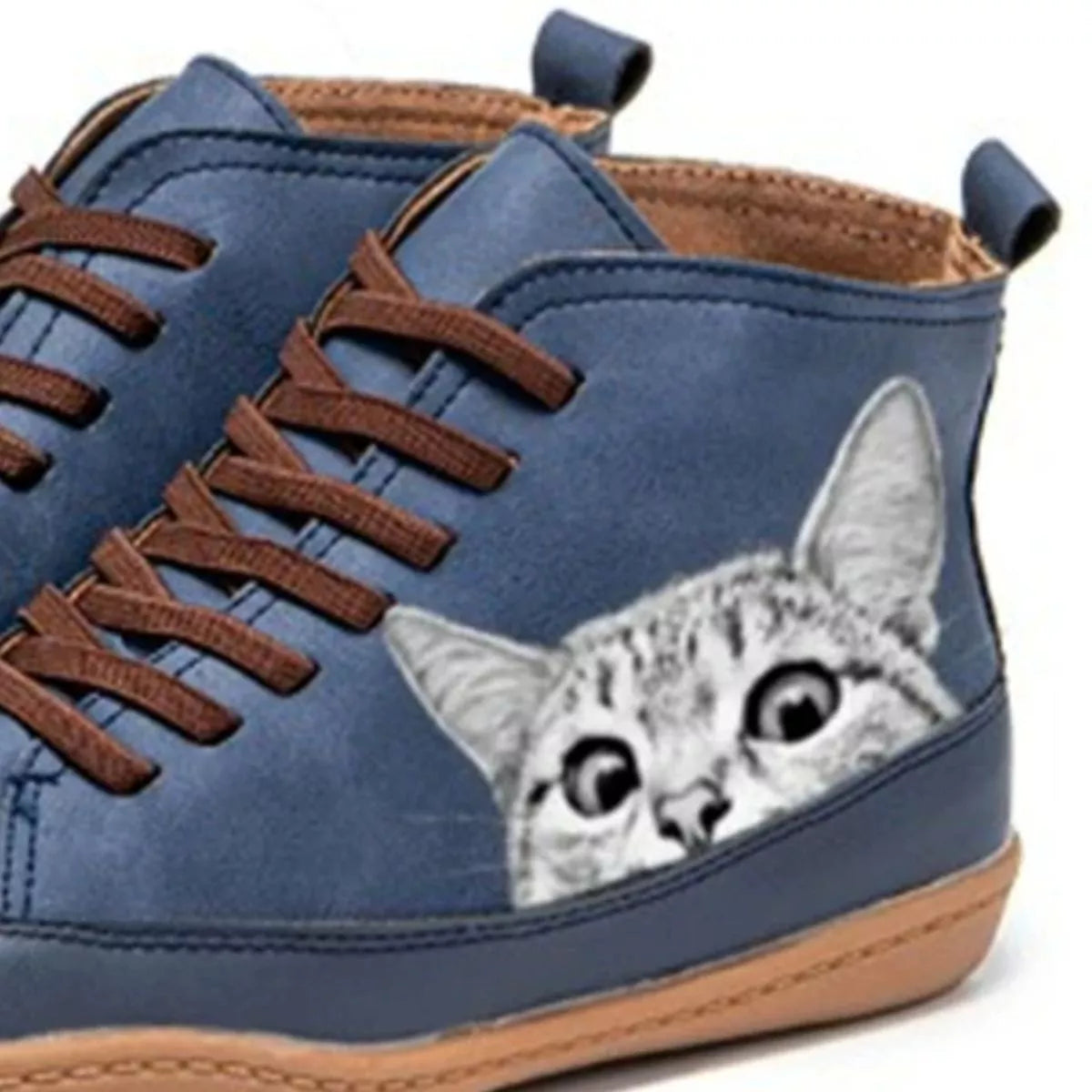 Cat Print Striped Ankle Sneakers