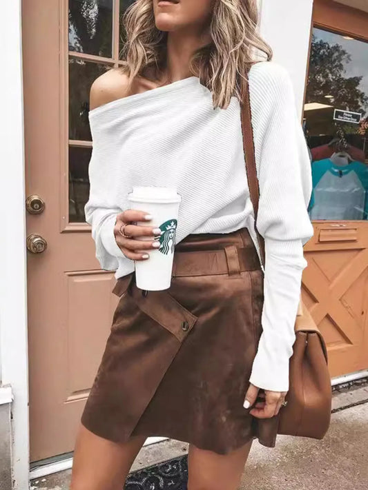 Full Size One-Shoulder Ribbed Sweater Plus Size