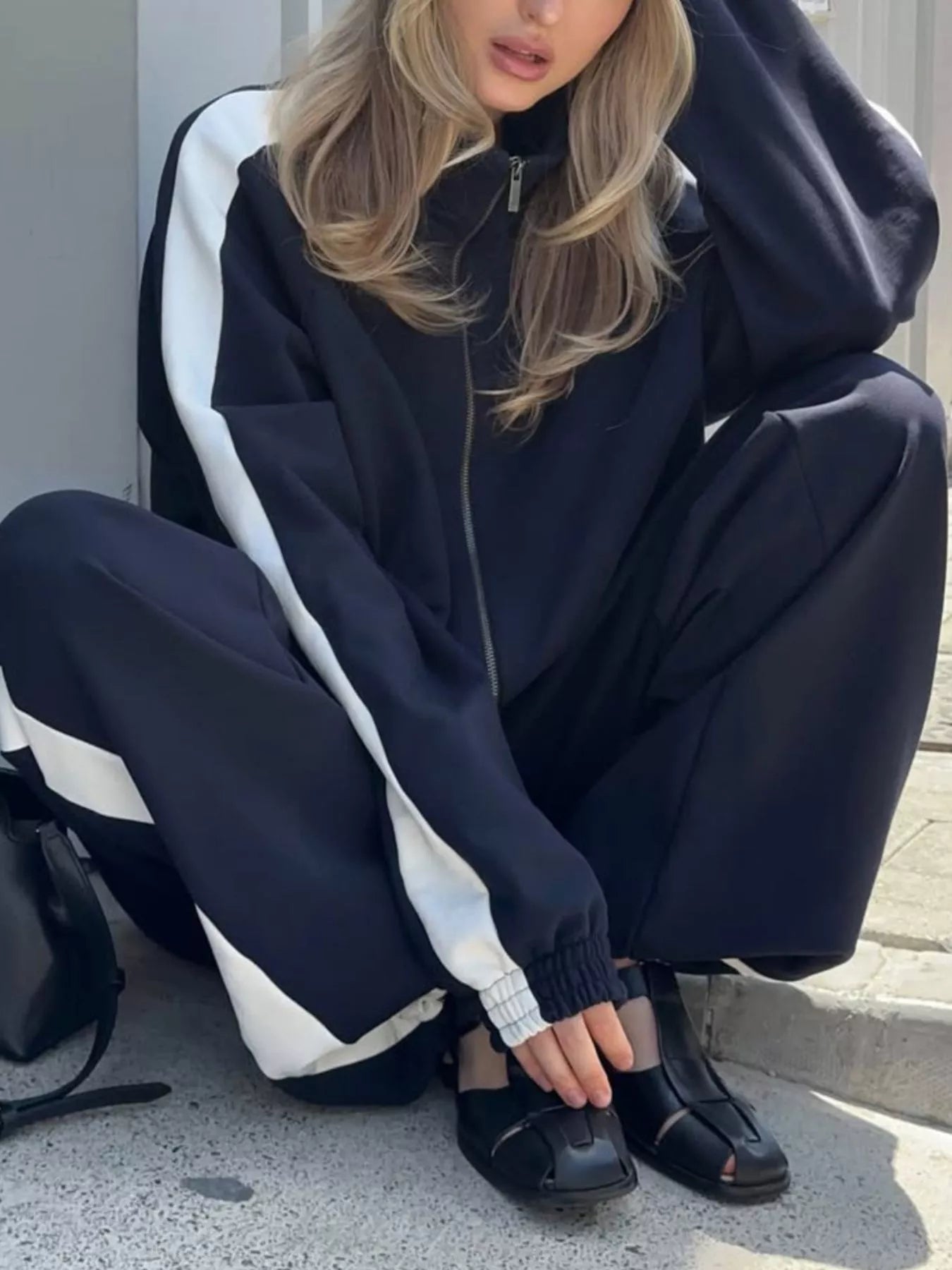 Zip Up Long Sleeve Outerwear and Pants Set