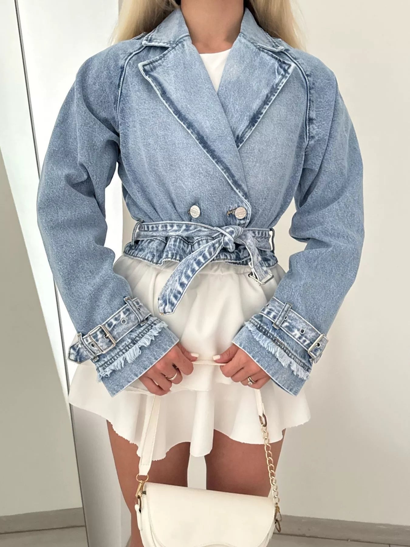 Y2K Blazer Like Moto Long Sleeve Crop Denim Jacket