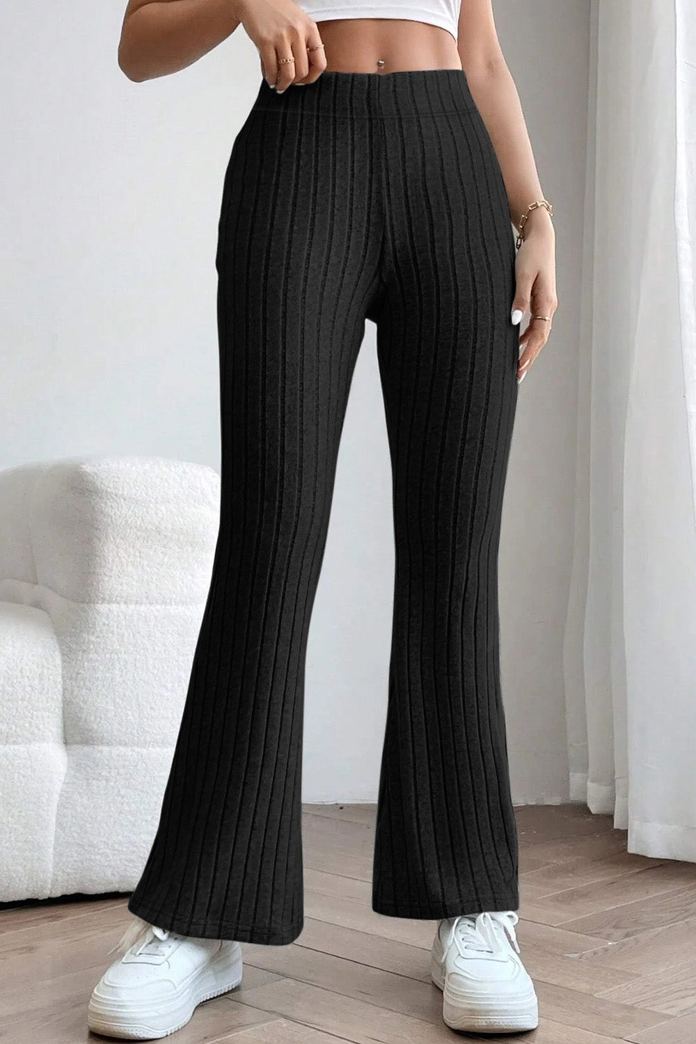 Basic Bae – Gerippte Schlaghose mit hoher Taille in voller Größe