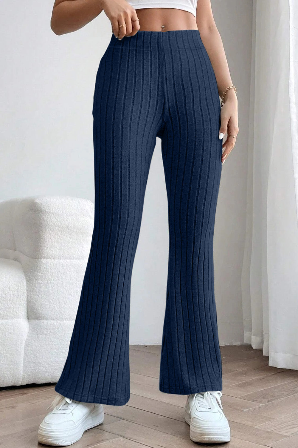 Basic Bae – Gerippte Schlaghose mit hoher Taille in voller Größe