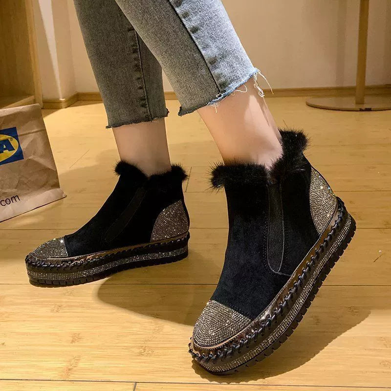 Rhinestone Platform Ankle Boots