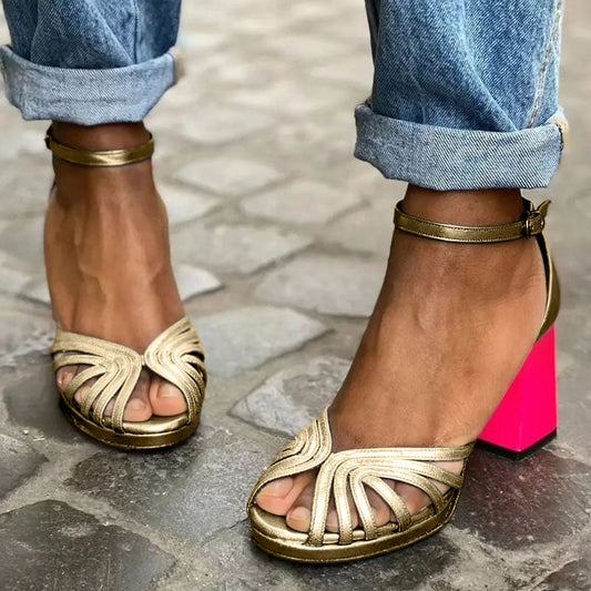 Violette | Sandales à talons hauts dorées