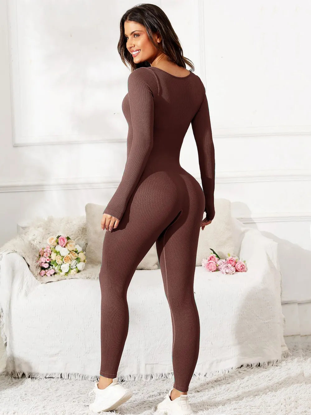 Long Sleeve Jumpsuit – Scoop Neck, Activewear Essential
