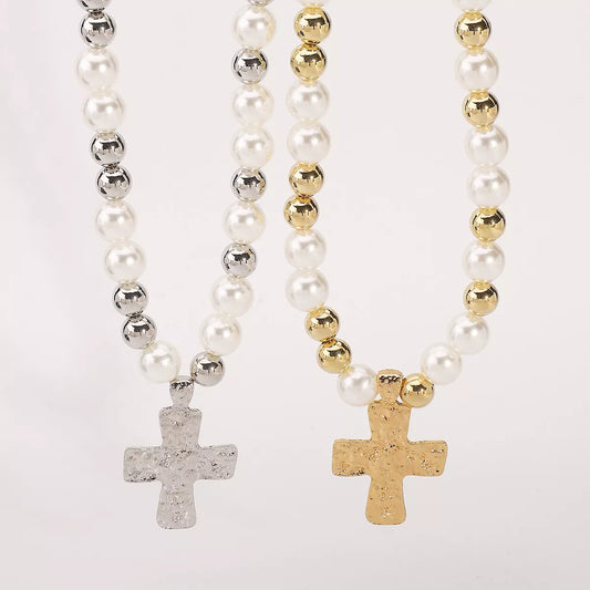 Elegant Pearl & Cross Pendant Necklace – Timeless Women’s Jewelry for Everyday & Special Occasions