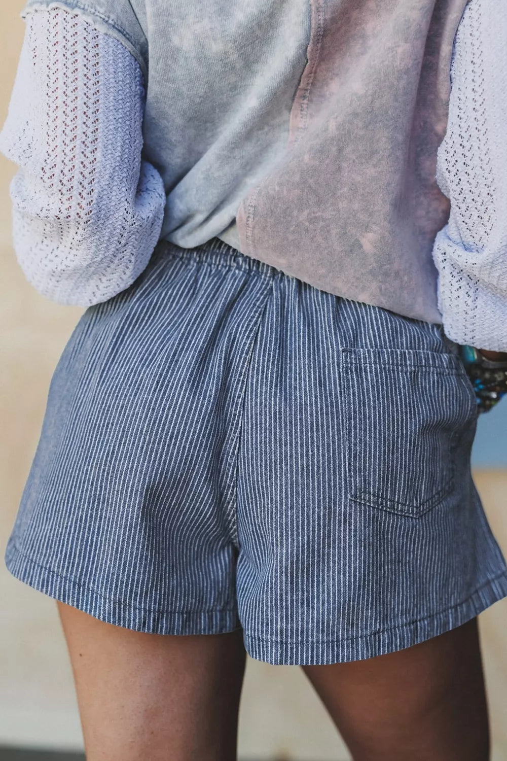 Drawstring Denim Shorts Striped