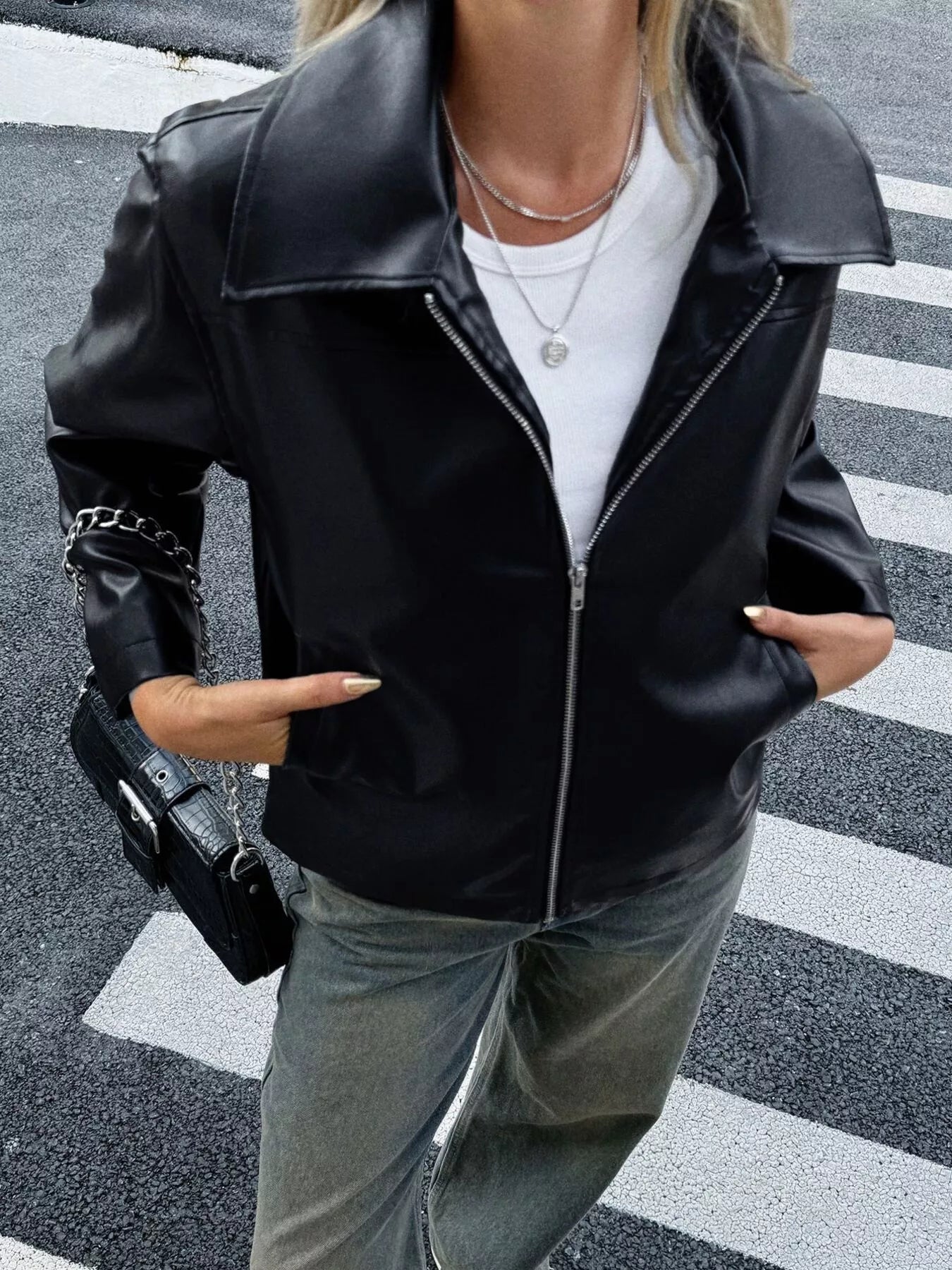 Zip Up Leather Jacket