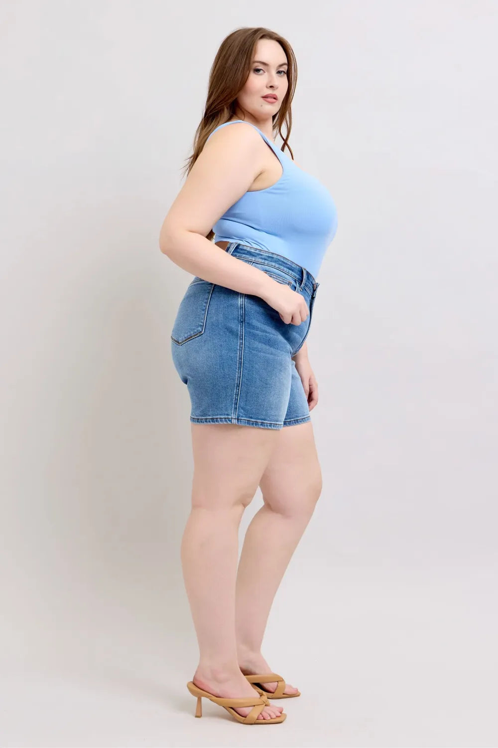 Plus Size Denim Shorts (S–3XL) | 2-Button Stretch Shorts
