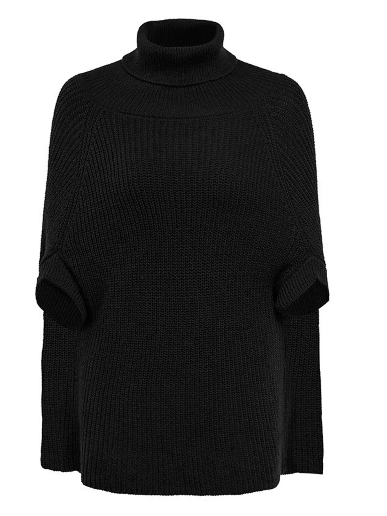 Full Size Turtleneck Knitted Cape Sweater Plus Size