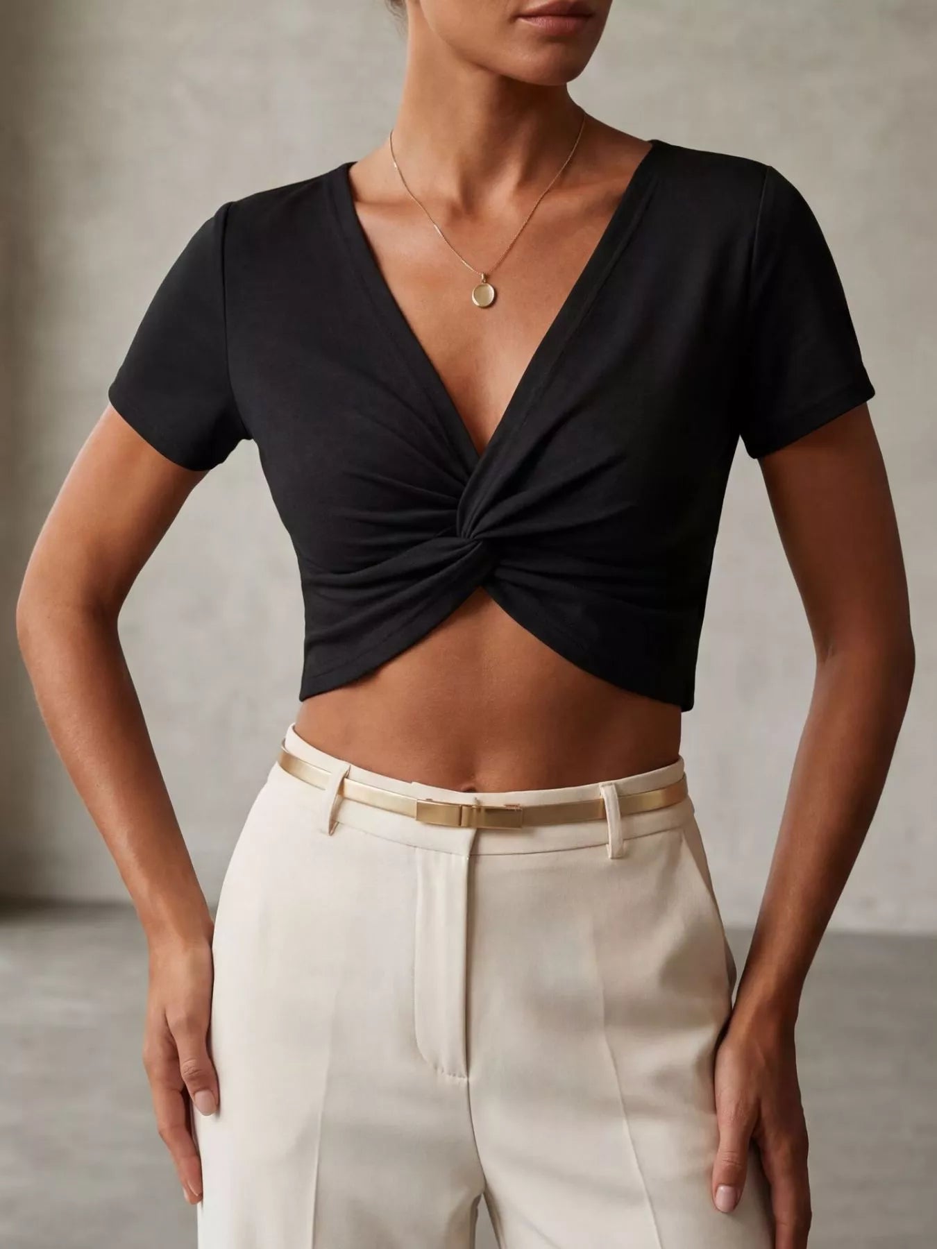 Twist Front Shirt Cropped Top