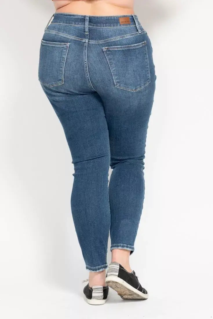 Dusty Dark Blue Full Size High Rise Button Fly Skinny Jeans Plus Size