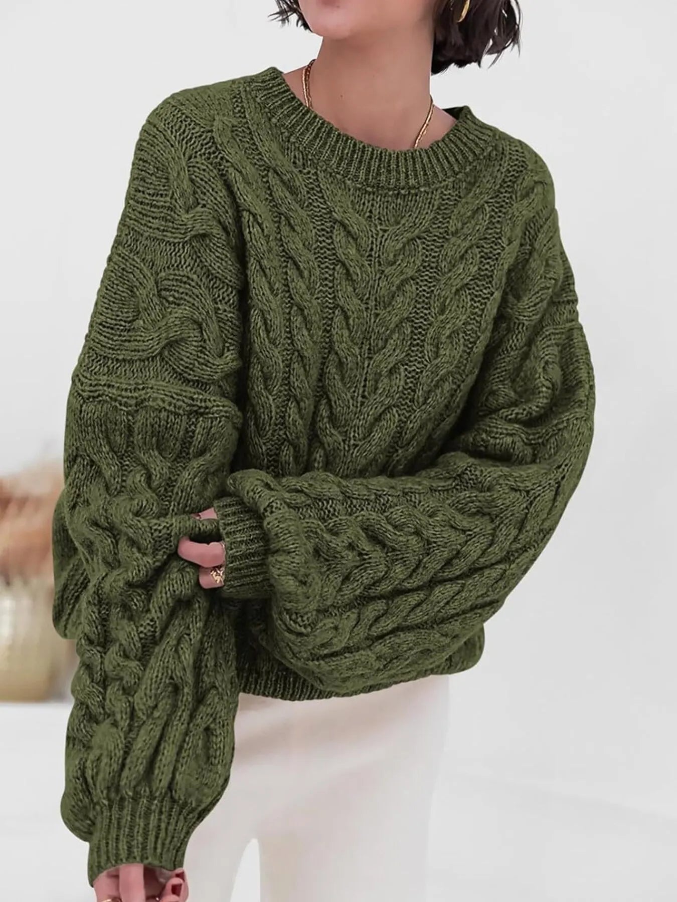 Cable Knit Long Sleeve Sweater – Cozy, Classic Winter Essential
