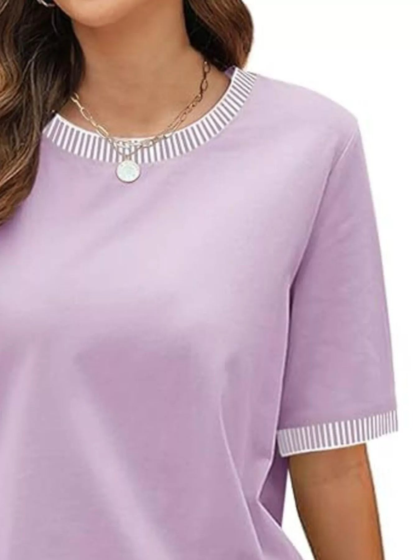 Striped Trim Casual T-Shirt
