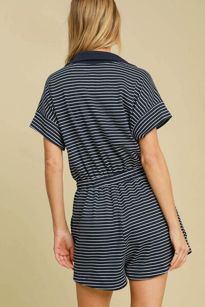 Full Size Half Zip Striped Romper – Plus