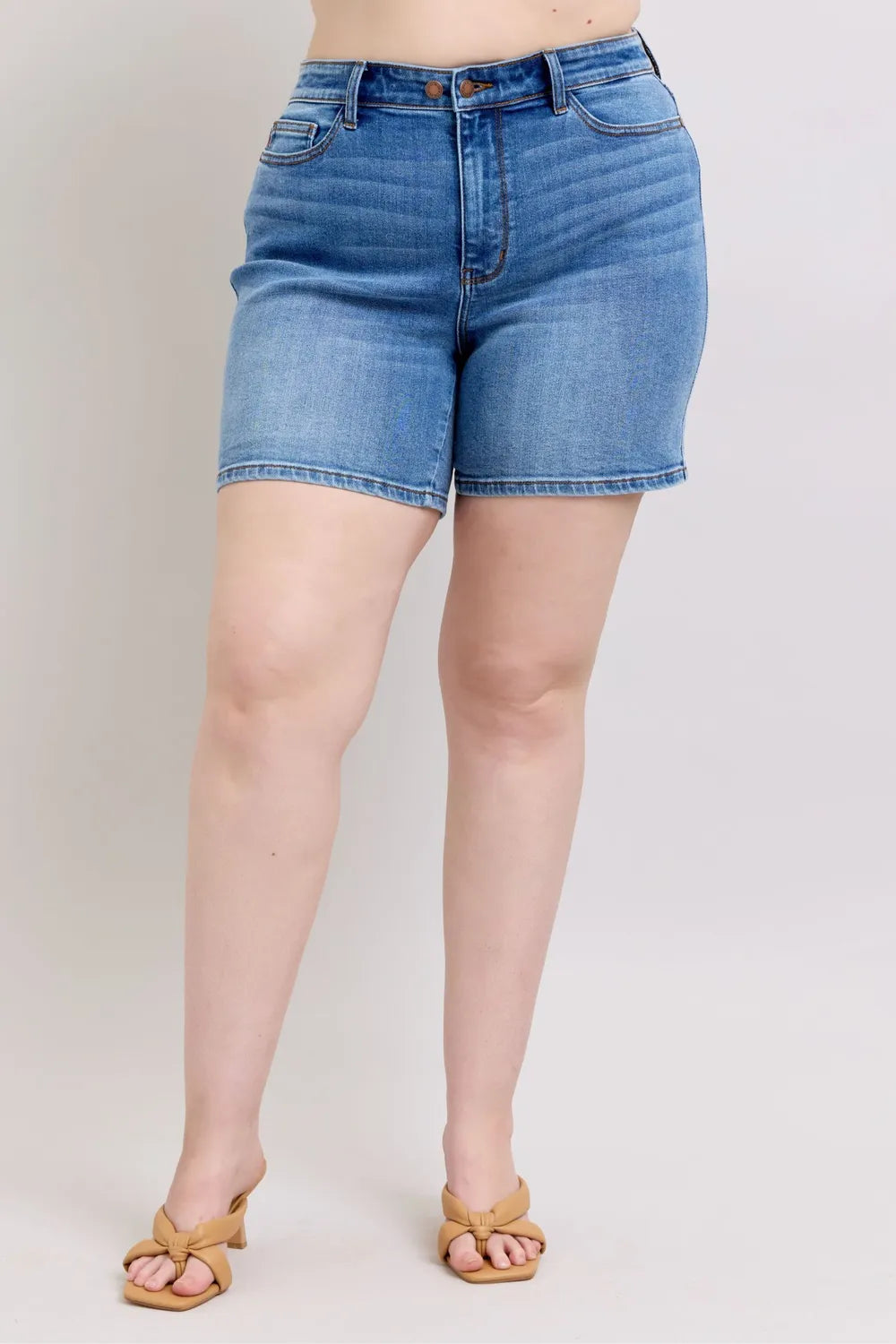 Plus Size Denim Shorts (S–3XL) | 2-Button Stretch Shorts