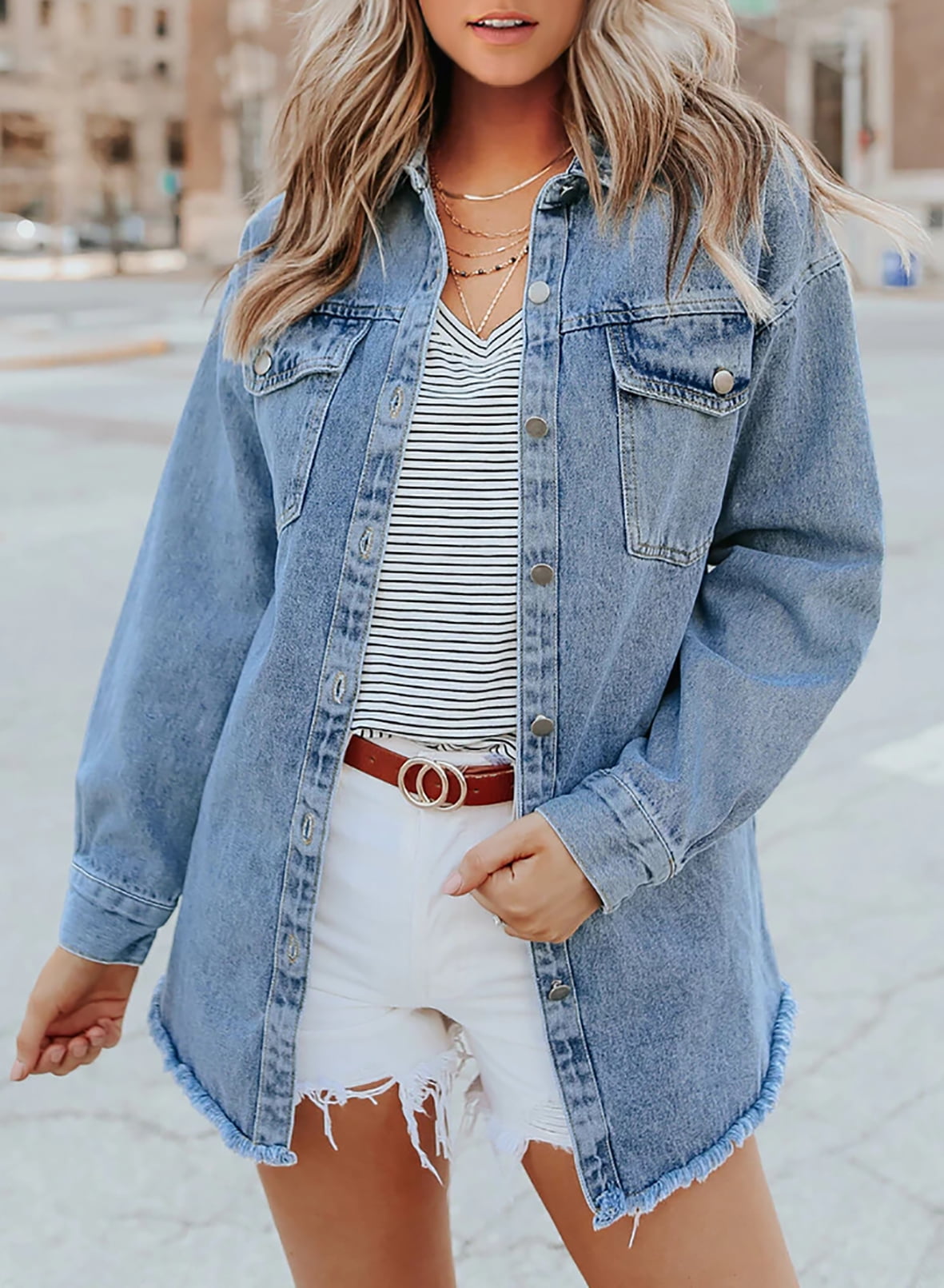 Women's Casual Denim Button Down Distressed Jacket(BUY 2 10% OFF)