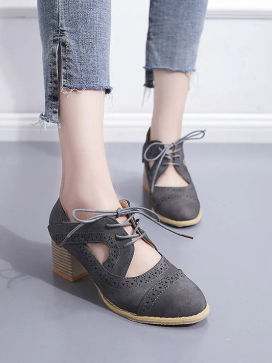 Lace-Up Block Heel Pumps Grey